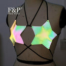Holographic Reflective Rainbow Dancer Rave Top  Bandeau Burning Man Festival Top Carnival Costume Gogo Pole Dance Wear Clothes