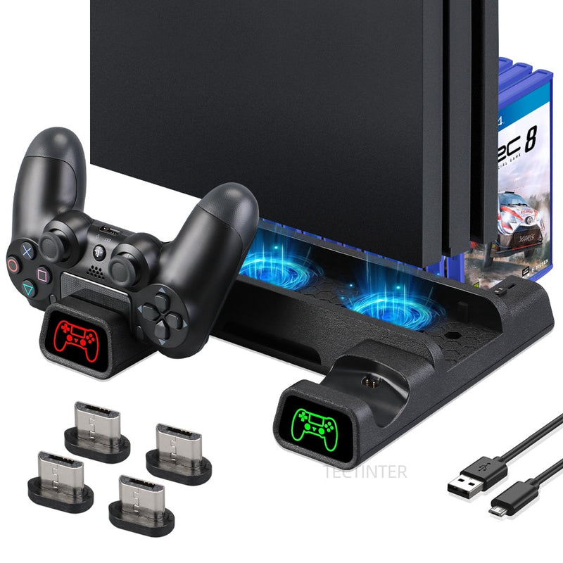 Para PS4/PS4 Slim/PS4 Pro, soporte Vertical, ventilador de refrigeración LED, cargador de controlador Dual, estación de carga para SONY Playstation 4 Cooler