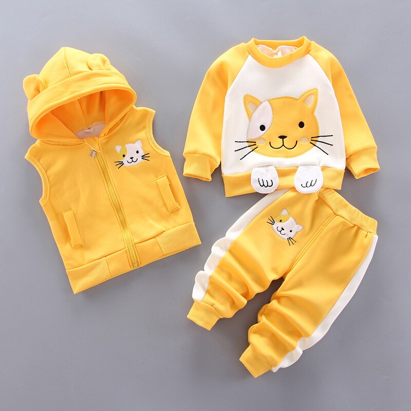 Winter Baby Mädchen Kapuzen Kleidung Kinder Weihnachten Sets Weste + Mantel + Hose 3 Stück Jungen Anzüge Cartoon Bär Kleidungsstück für Kinder im Alter von 1-4 Jahren