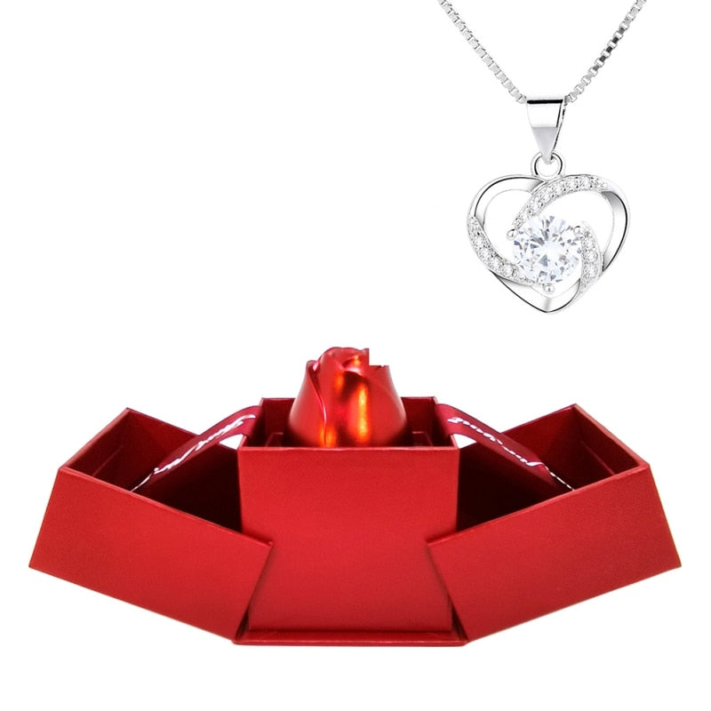 Rose Holder Eternal Love Necklace Set Romantic Rhombus Zircon Pendant With Immortal Valentines&