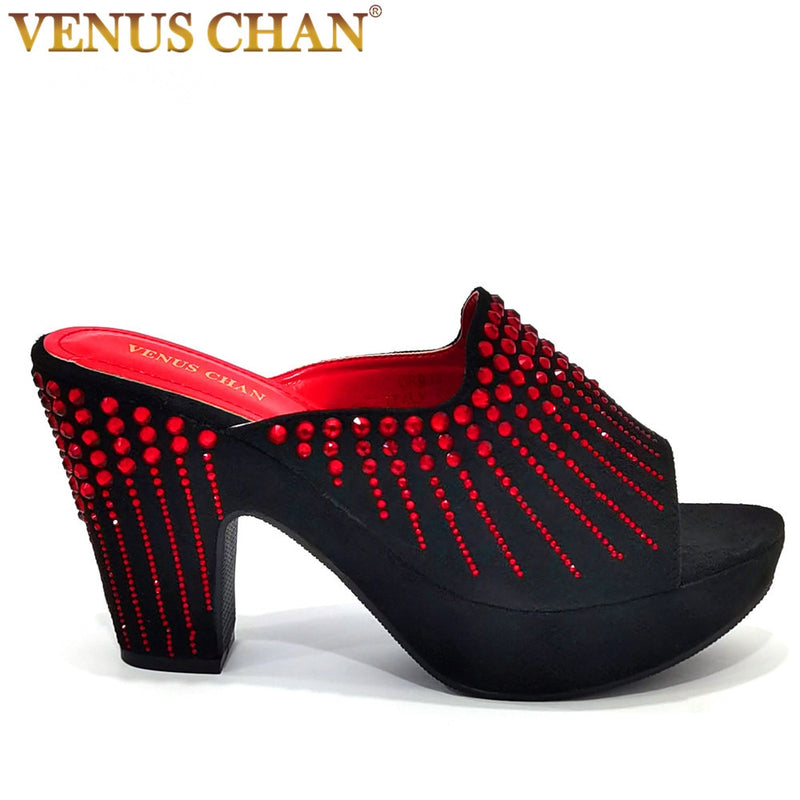 Zapatos de diseñador italiano para mujer, sandalias gruesas, zapatos de plataforma, zapatos de tacón alto para vestido de novia, mules de tacón cuadrado ostentosos para mujer