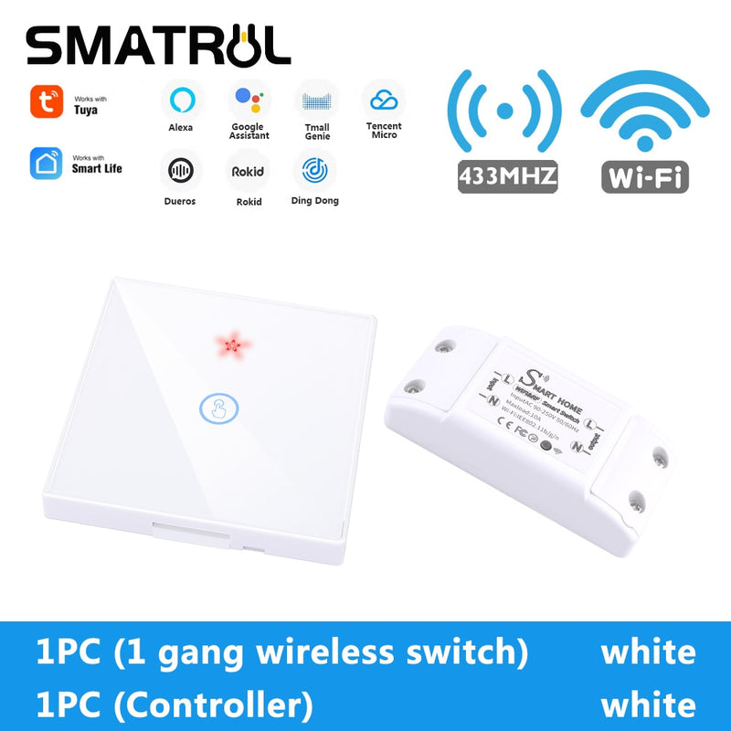 SMATRUL Tuya Smart Home APP WiFi Touch Schalter Licht RF 433 MHz Wandpanel DIY Relaismodul Timer Alexa Sockel Lampe 110-220V