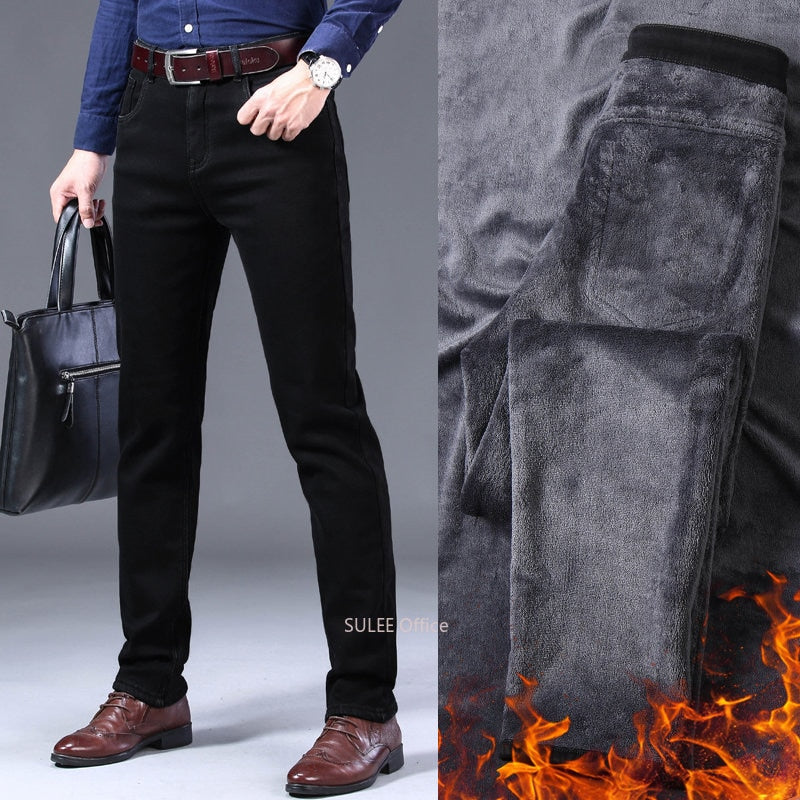 2022 Winter Herren Schwarz Slim Fit Stretch Dicke Samthose Warme Jeans Lässige Fleece-Linie Hose Herren Plus Größe