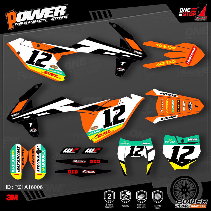 PowerZone Custom Team Graphics Backgrounds Decals 3M Stickers Kit For KTM SX SXF MX 16-18  EXC XCW Enduro 17-19 125 to 500cc 06