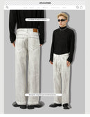 High Quality Autumn New Korean Jeans Loose Straight Design Sense Ins Casual White Denim Trousers Men