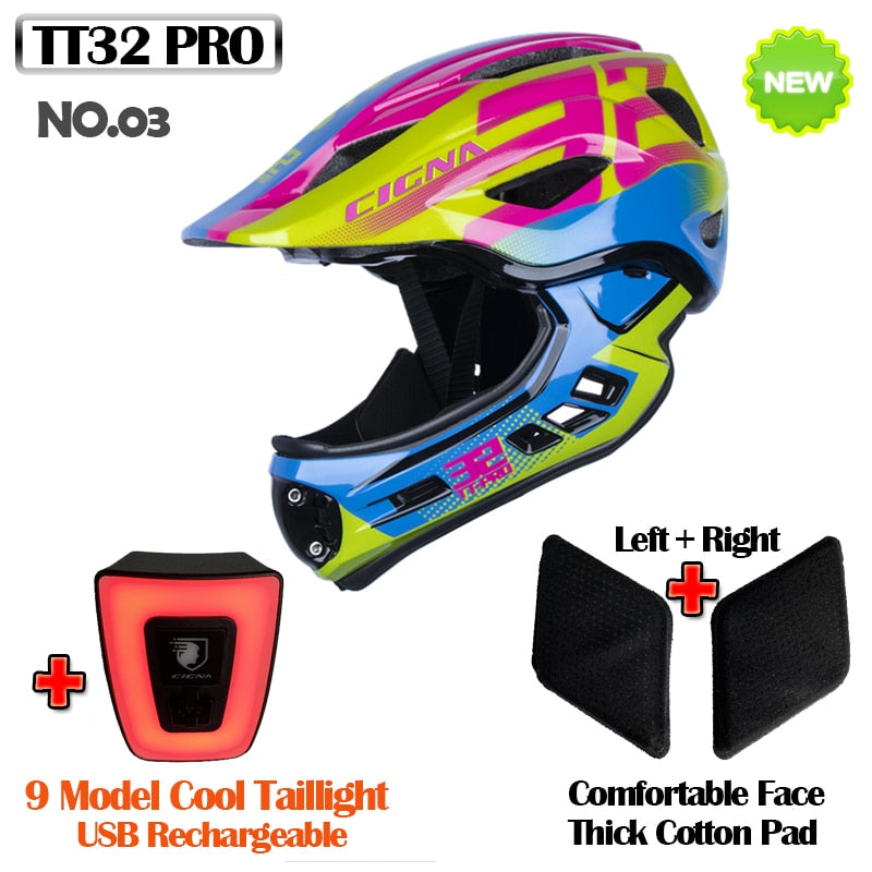 Detachable Kids Cycling Helmet with light Full Face Child Helmet Pro Protection MTB Downhill Bike Helmet Sports Safety Equipment