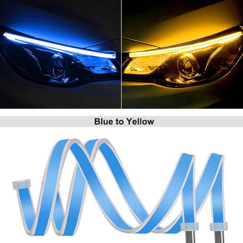 ANMINGPU 1 par secuencial DRL LED tira de señal de giro amarillo brillante Flexible Drl Led luz de circulación diurna para faro de coche