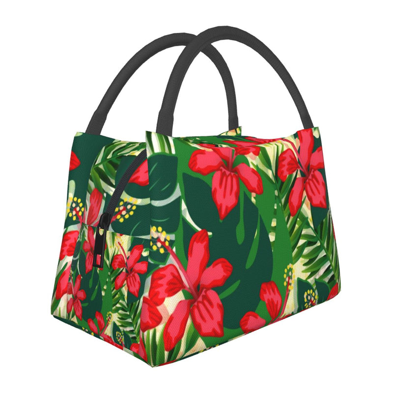 Tropical Floral Lunch Bag Lovely Pink Hibiscus Casual Lunch Box For Girls Picnic Portable Cooler Bag Waterproof Print Lunch Bags