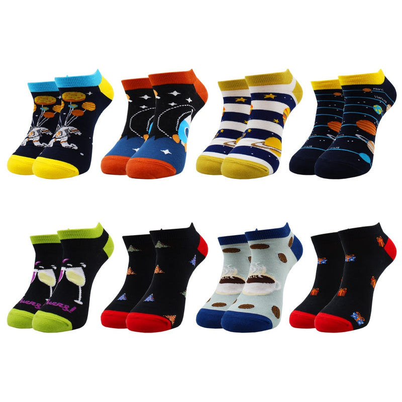 8 Pairs Funny Beer Casual Ankle Socks Fashion Colorful Harajuku Fashion Grid Cotton Women and Men Socks