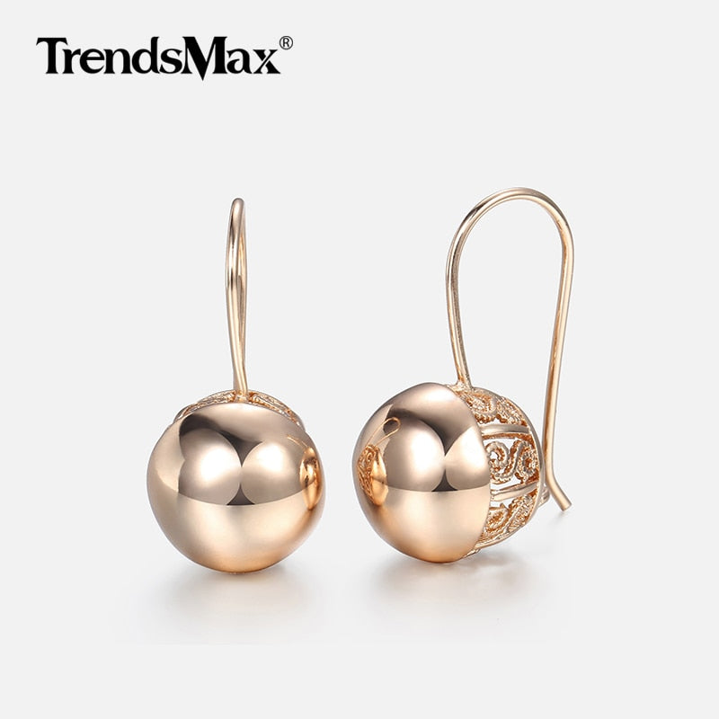 Cut Out Ball Earrings For Women Girls 585 Rose Gold Color Woman Zircon Dangle Earrings Wedding Party Exquisite Jewelry Gifts