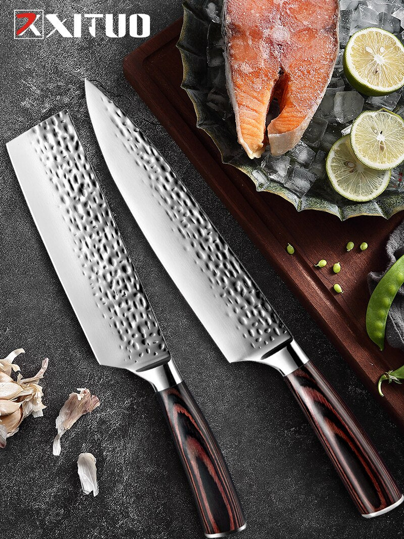 XITUO cuchillo de cocina Chef 8 pulgadas 7 "cuchillos de acero inoxidable Sushi carne Santoku japonés 7CR17 440C cuchillo de cocina de alto carbono