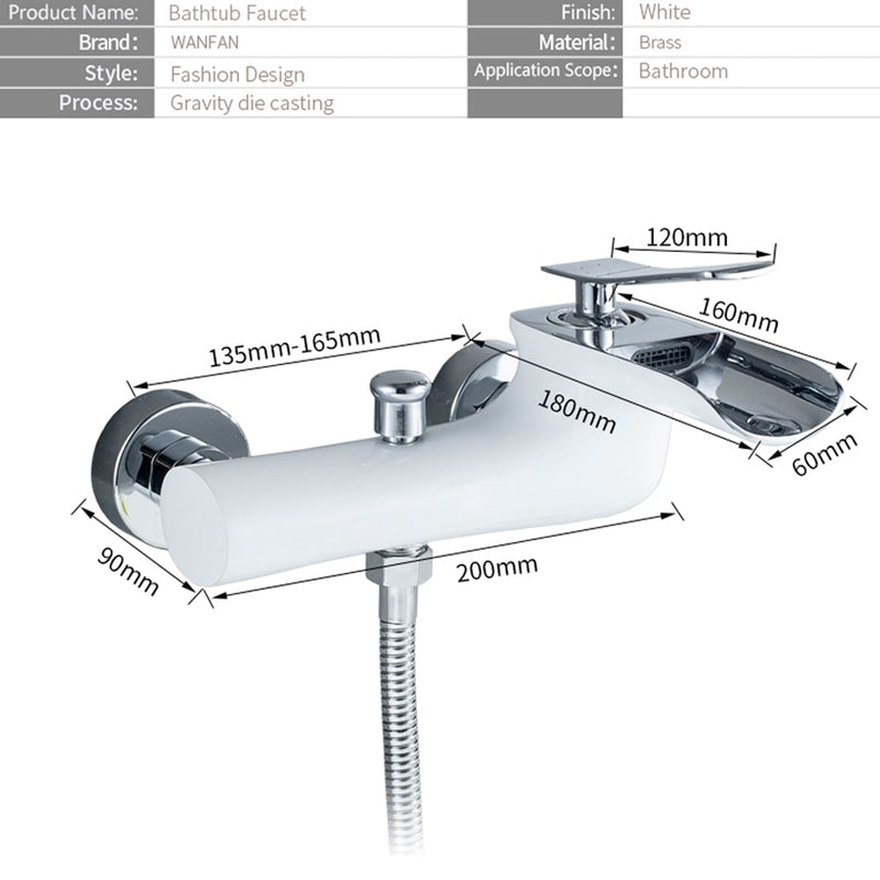 Bathtub Faucets Chrome Bath Shower Set White Shower Set Bathtub Mixer Tap Dual Contral Shower Wall Mounted For Bathroom WF-6018