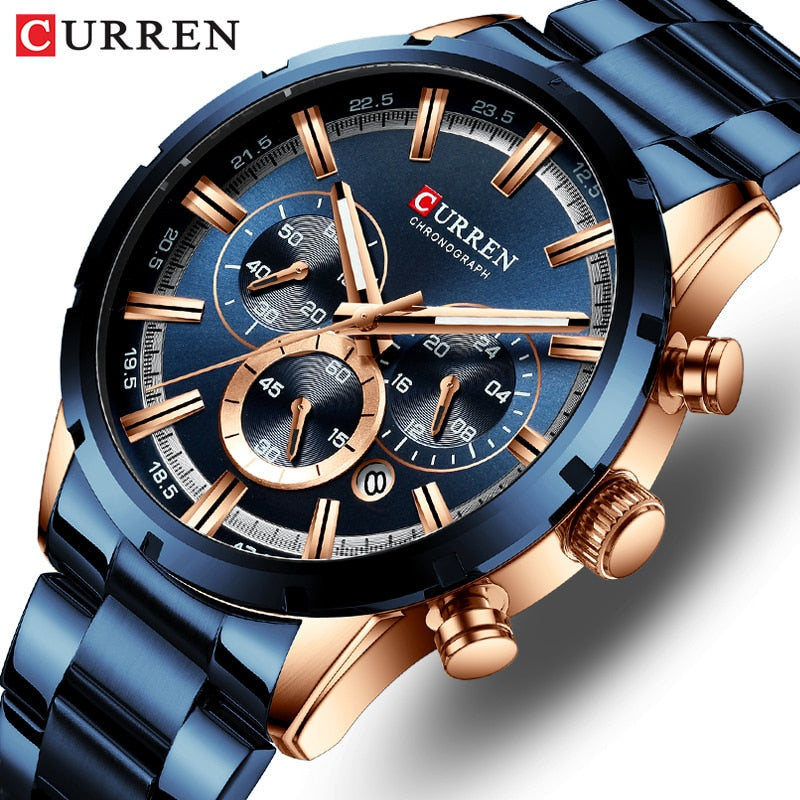 Reloj CURREN para hombre, marca superior, relojes deportivos de cuarzo de lujo para hombre, reloj de pulsera cronógrafo resistente al agua de acero completo, reloj Masculino