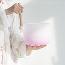 8 Inch Half Pink Color Third Eye Crown Root Sacral Solar Heart Throat CDEFGABFrosted Quartz Crystal Singing Bowl