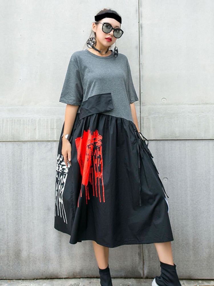 XITAO  Dress Fashion New High Waist Elegant 2020 Summer Pullover Patchwork Hit Color Goddess Fan Casual Dress GCC3514