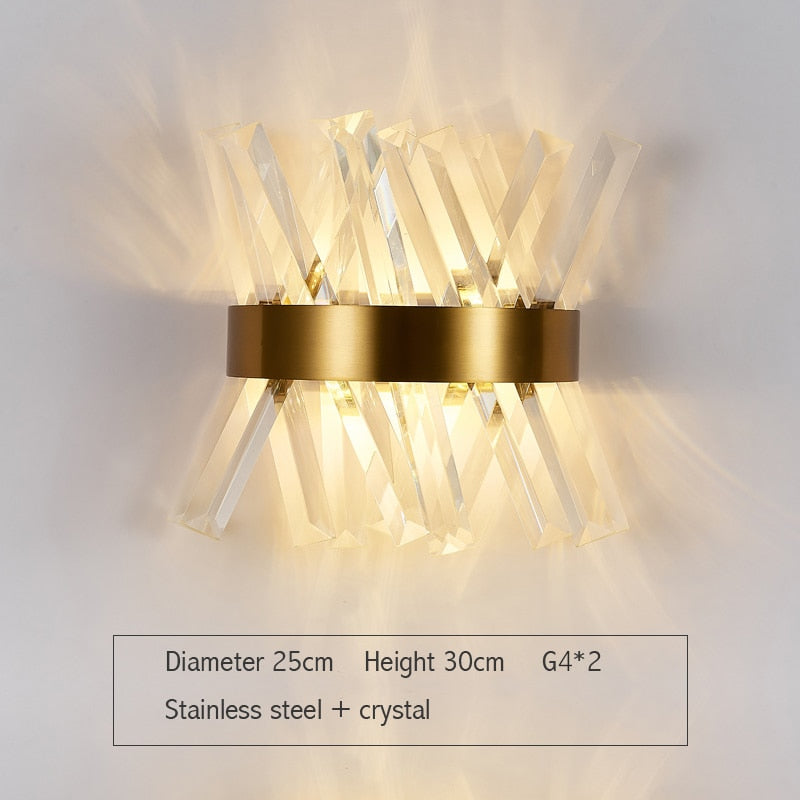 Envío rápido, luz de pared interior moderna de cristal dorado para dormitorio, mesita de noche, decoración de sala de estar, aplique LED, lámpara de baño