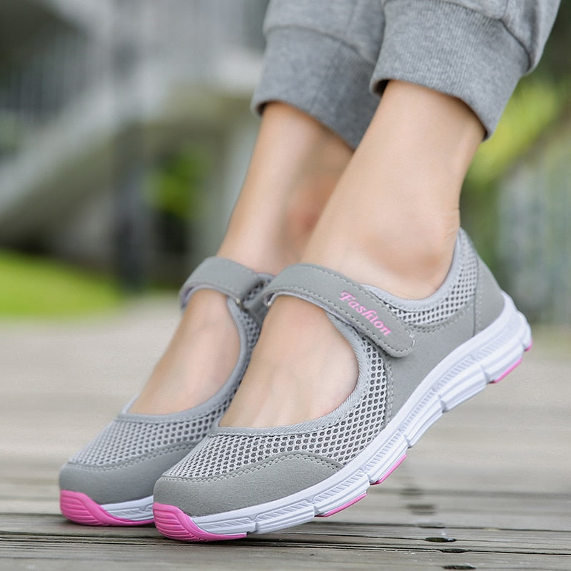 Ultra Light Mesh Flat Shoes For Women Shallow Mary Janes Casual Shoes Comfort Walking Shoes Ladies Tennis Sneakers Plus Size