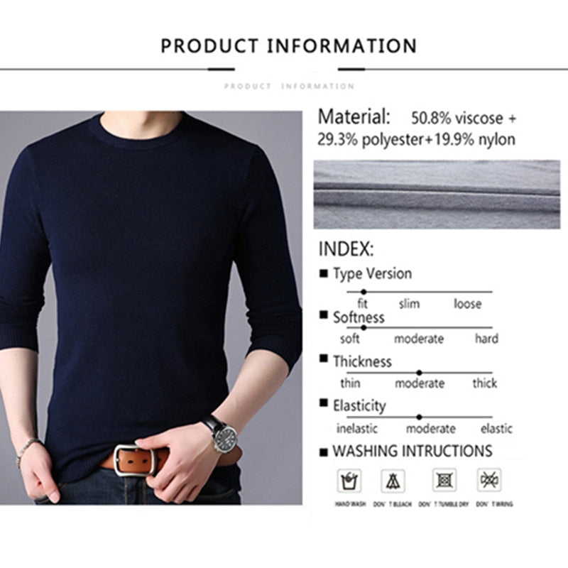 BROWON Marke Männer Herbst Pullover Herren Langarm Oansatz Slims Pullover Männlich Einfarbig Business Weißer Pullover Übergröße M-4XL