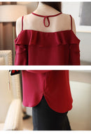 Casual fuera del hombro Tops sólido manga larga blusa De gasa Blusas Mujer De Moda 2022 otoño Mujer Tops y blusa 6756 50