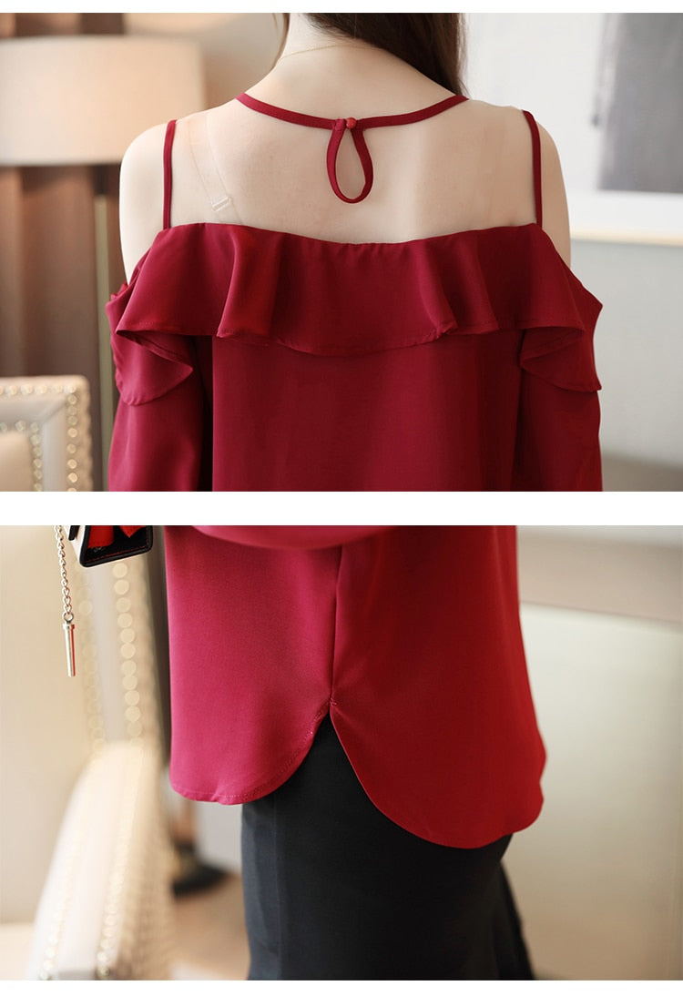 Casual fuera del hombro Tops sólido manga larga blusa De gasa Blusas Mujer De Moda 2022 otoño Mujer Tops y blusa 6756 50