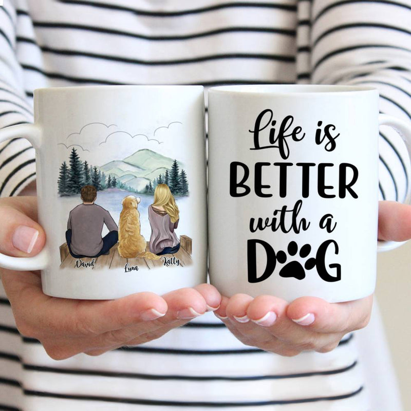 Pareja y perros Hombre Mujer Taza personalizada Tazas de café de gres hechas a medida Tazas Regalo para la familia DIY 11 / 15Oz R2060