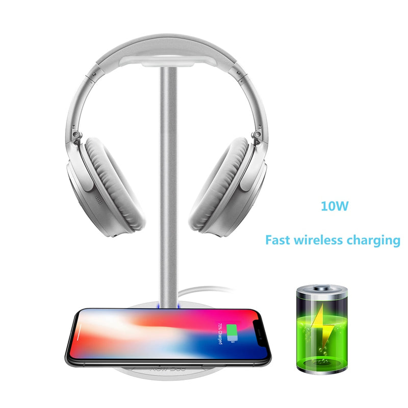 New Bee Original Fast Wireless Charging Headphone Stand 5W/7.5W/10W Fast Charging Speed Headset Holder with LED For All Qi Phone