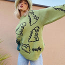 Oversize Sweater Women 2021 Y2K Autumn Winter Sweater Couple Dinosaur Loose Pullovers 90s Green Long Sleeve Knitted Jumper Women