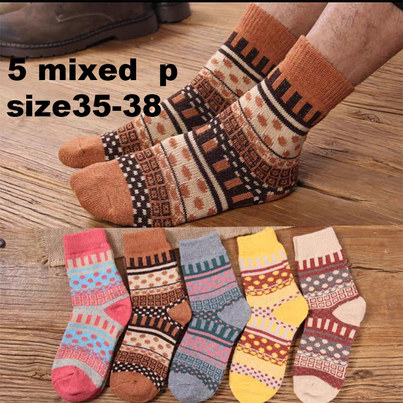 10PCS=5Pairs Autumn Winter New Men Thicken Warm Harajuku Retro Fashion Casual Wool High Quality Cotton Socks Wholesale Snow Sock