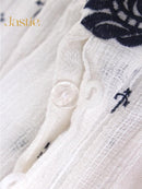 Jastie French White Dress Cotton Embroidered V-neck Elegant Ladies Dress Ruffle Hem Chic Autumn Dress Retro Luxury Brand Dress