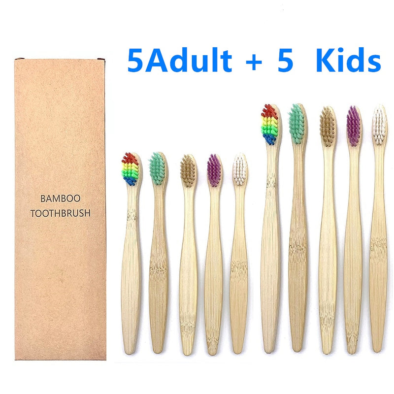 Juego de 10 Uds. De cepillos de dientes de bambú Natural coloridos, cepillos de dientes de bambú para blanquear los dientes de carbón de cerdas suaves, cuidado bucal Dental suave
