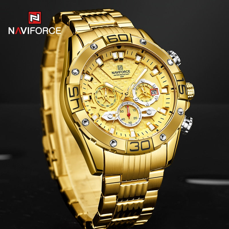 NAVIFORCE Fashion Watches For Men Luxury Original Classic Quartz Clock Analog Chronograph Sport Waterproof Steel Band WristWatch