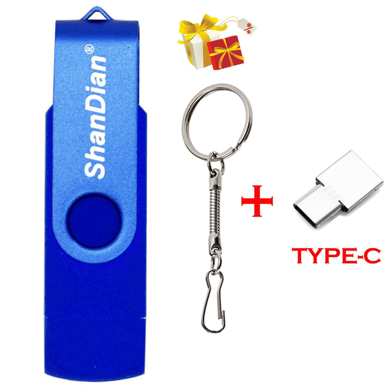 SHANDIAN Multifunction USB flash drive OTG High speed  USB drive 64GB 32GB Pen drive 3in1 Micro USB 2.0 Free TYPE-C adapter gift