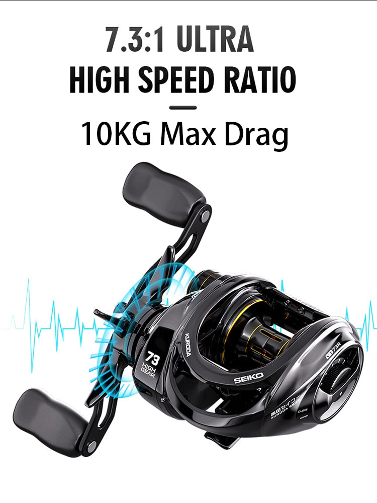 Ultra Smooth Fishing Baitcasting Reel 10KG Max Drag 17+1 BB 7.3:1 High Gear Metal Line Cup Sea Jig Wheel For Catfish Bass Carp