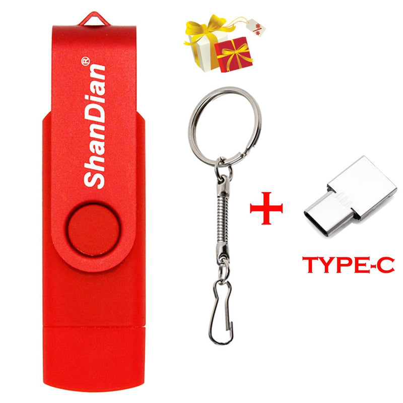 SHANDIAN Multifunktions-USB-Flash-Laufwerk OTG Hochgeschwindigkeits-USB-Laufwerk 64 GB 32 GB USB-Stick 3in1 Micro USB 2.0 Kostenloser TYPE-C-Adapter als Geschenk