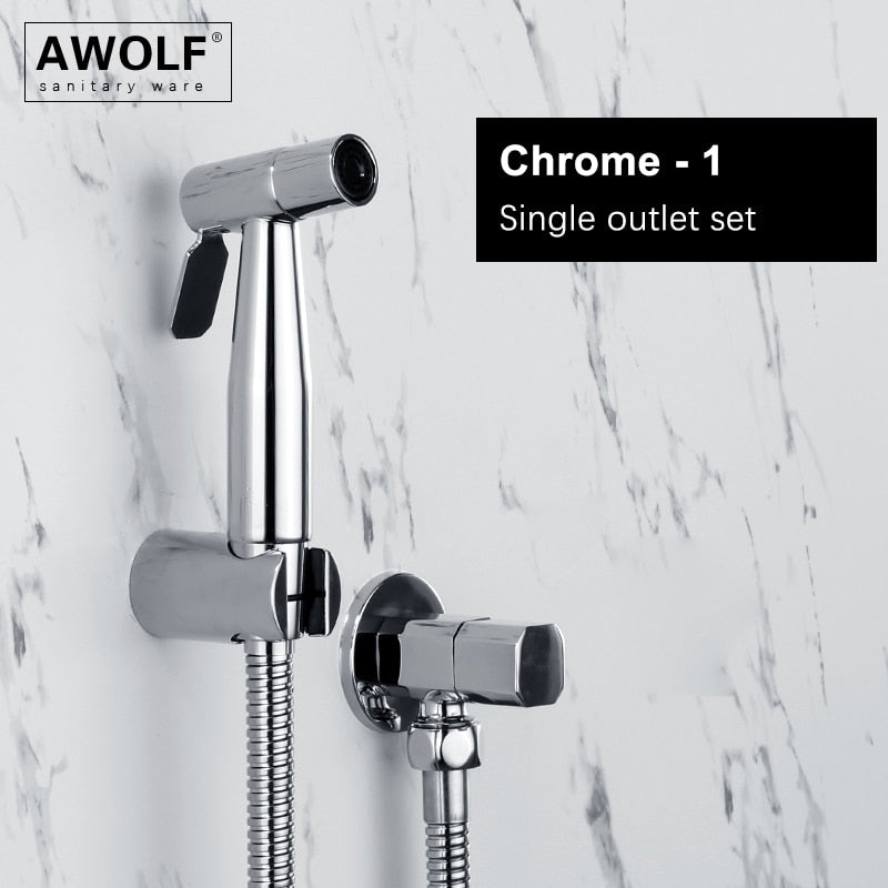 Awolf Rose Gold Hygienic Shower Head Handheld Toilet Bidet Sprayer Set Stainless Steel Shattaf Brass Valve Anal Shower AP2102