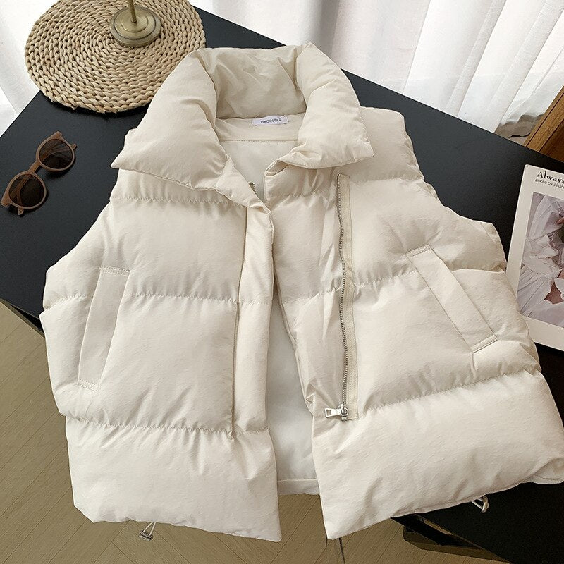 fashion solid women's winter down jacket stand collar short single-breasted coat preppy style parka ladies chic outwear female
