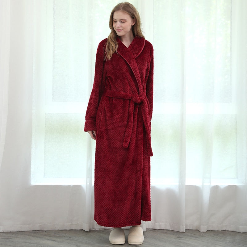 Men Long Thick Warm Flannel Bath Robe Plus Size Women Robes Coral Fleece Bathrobe for Winter Dressing Gown Male Kimono Sleepwear