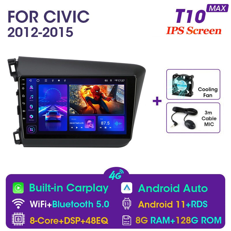 Vtopek 9&quot; 4G Carplay DSP 2din Android 11.0 Car Radio Multimidia Video Player Navigation GPS For HONDA CIVIC 2012-2015 Head Unit