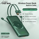 PINZHENG 20000mAh Wireless Charger Power Bank Built-in 4 Cables 10000mAh Powerbank Portable External Battery Charger For iPhone