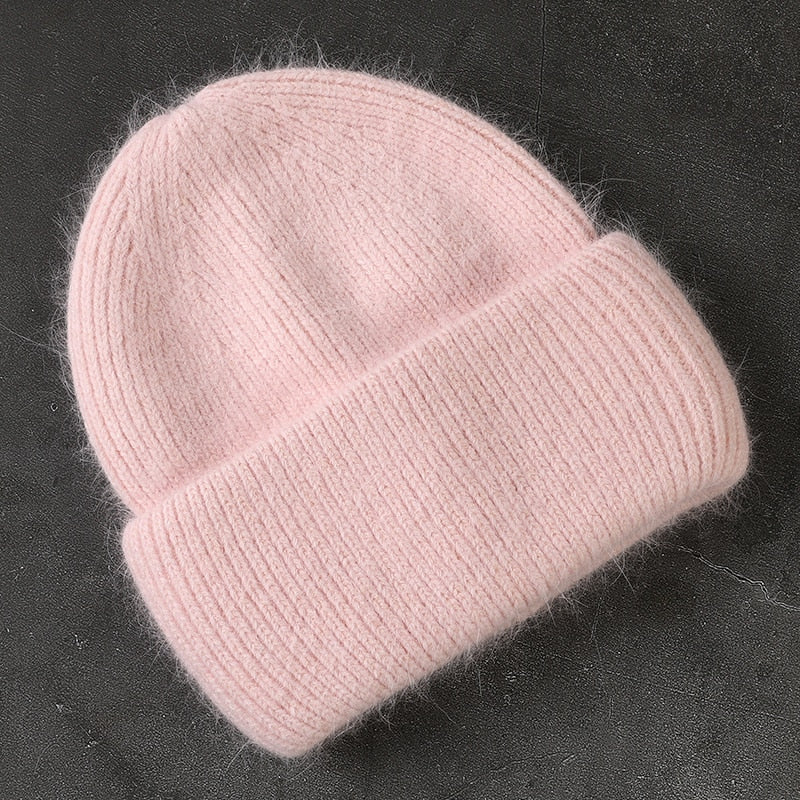 Rabbit Fur Beanies Soft Warm Fluffy  Winter Hat for Women Angora Knitted Hat  Skullies Beanies Female Bonnet Woman Knit Cap