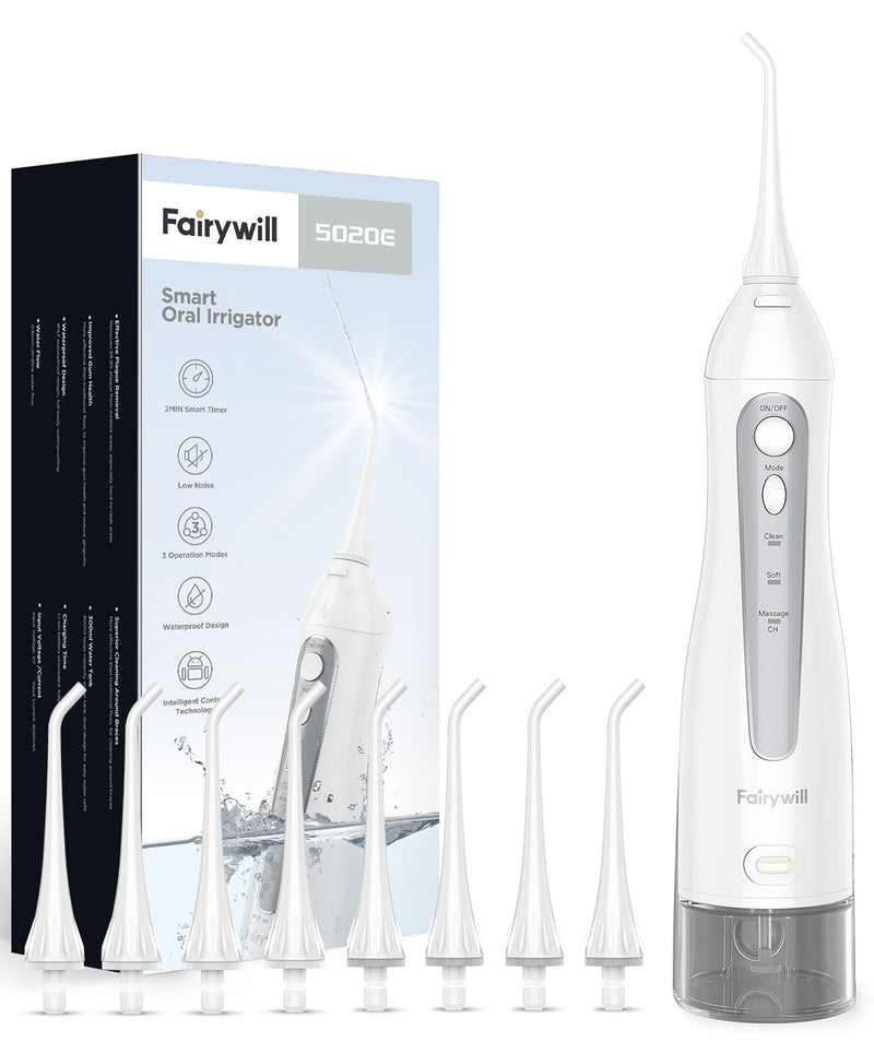 Fairywill-cepillo de dientes eléctrico sónico y hilo dental de agua, carga USB, resistente al agua, 5 modos, 3 cabezales de cepillo, cepillos de dientes, limpiador de dientes