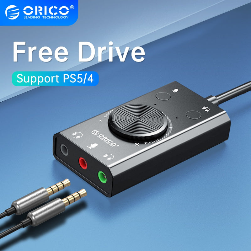 ORICO External USB Sound Card Stereo Mic Speaker Headset Audio Jack 3.5mm Cable Adapter Mute Switch Volume Adjustment Free Drive