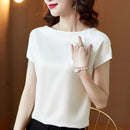 Office Lady Tops Summer Short Sleeve Blouses Satin Blouse Women Shirts Fashion Simple Solid Casual Loose Shirt Blusas 13377