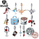 BISAER 925 Sterling Silver High Heels Shoes&Lipstick Charms Beads Wine Glass Pendant Fit Elegant Women DIY Bracelet Fine Jewelry