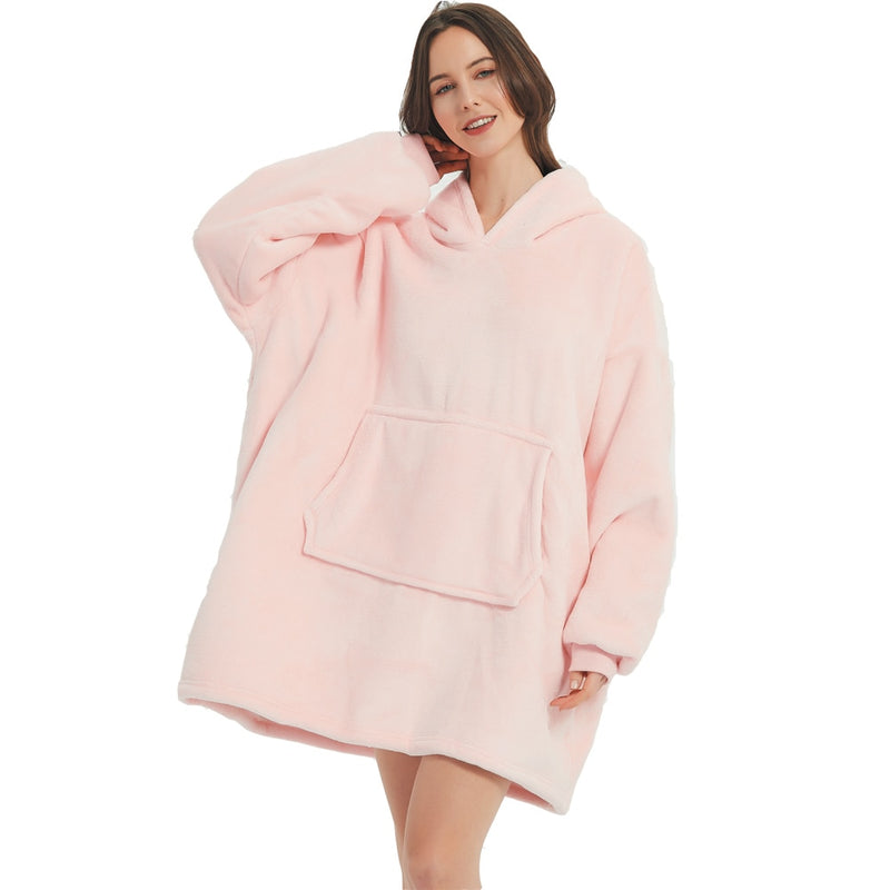 Winter Warm Blanket Hoodie Large Microfiber Plush Blankets With Sleeves Soft Sweatshirts Wearable Hooded Blankets