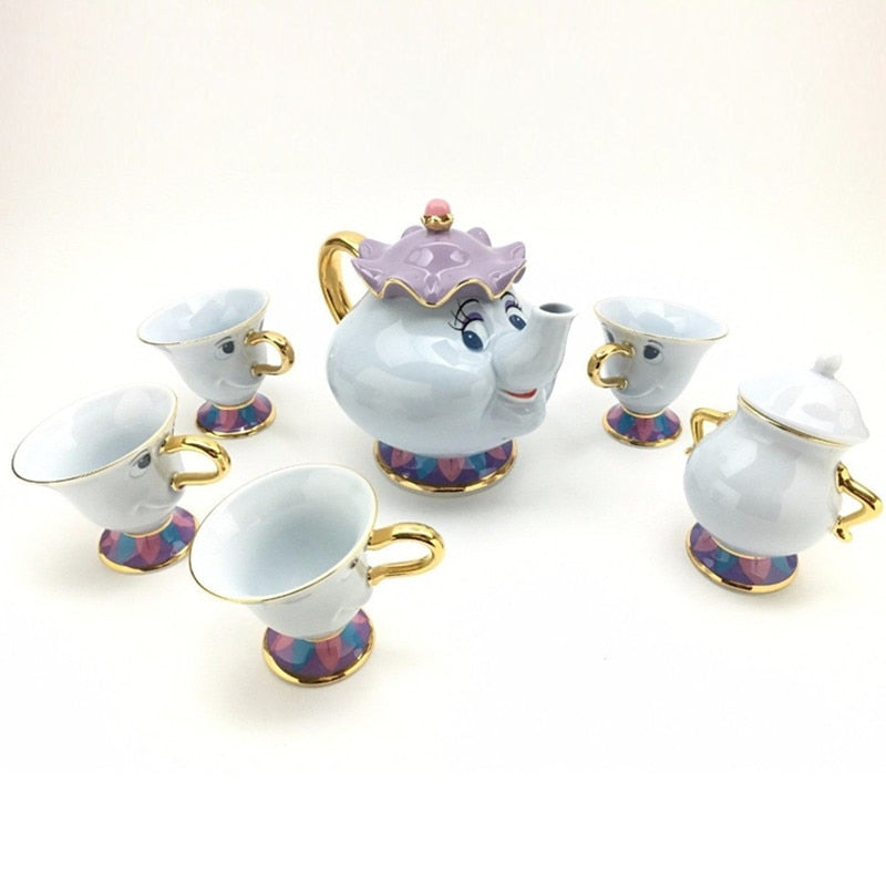 Promotion! Cartoon Beauty And The Beast Tea Set Mrs Potts Teapot Chip Cup Sugar Bowl Cogsworth Pot Coffee Birthday Xmas Gift