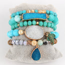 RH New Designer Boho Beaded Bracelet Set Natural Stone &amp; Druzy 5pc Bracelets Bangles Set For Fashion Jewelry