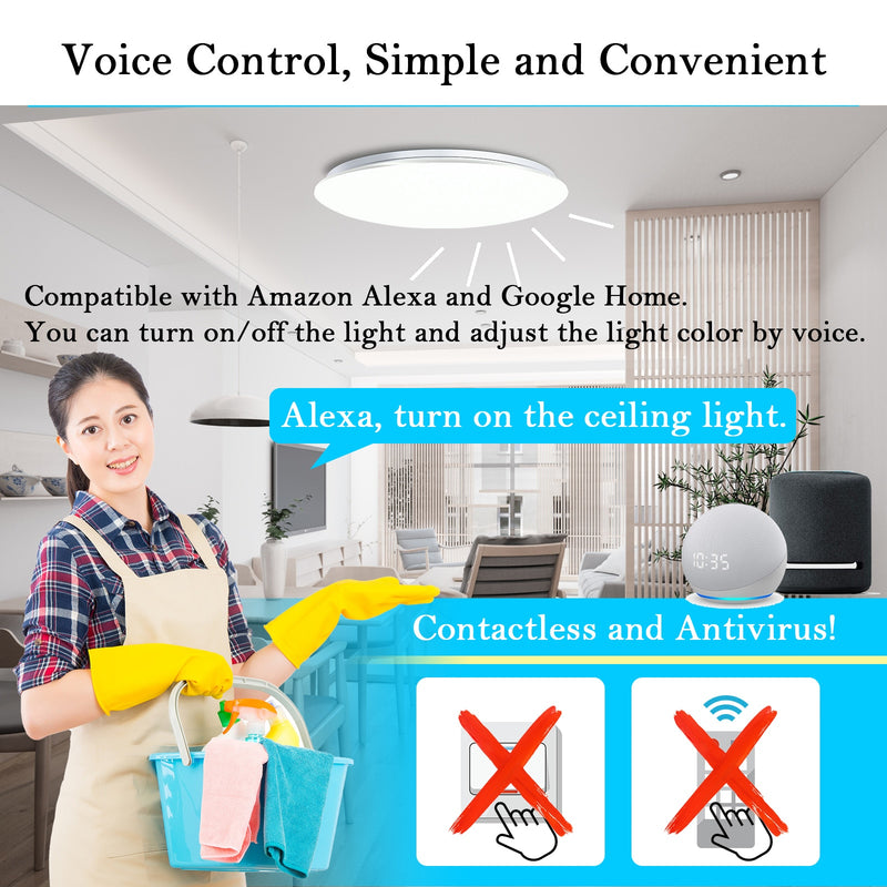 Smart Ceiling Lights with Speaker RGB Color Dimmable APP Remote Control Voice Control With Alexa 55W 45W For Living Room Bedroom