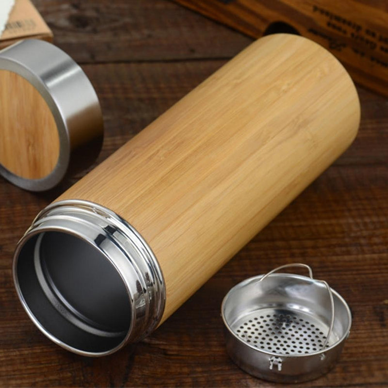 Natural Bamboo Thermos Cup Stainless Steel Bottle Vacuum Flasks Thermoses 12hours Tea Cup