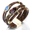 ALLYES Mulltilayer Snake Pulseras de cuero genuino para mujeres Peace Charm Animals Pattern Crystal Wrap Bracelet Joyería femenina